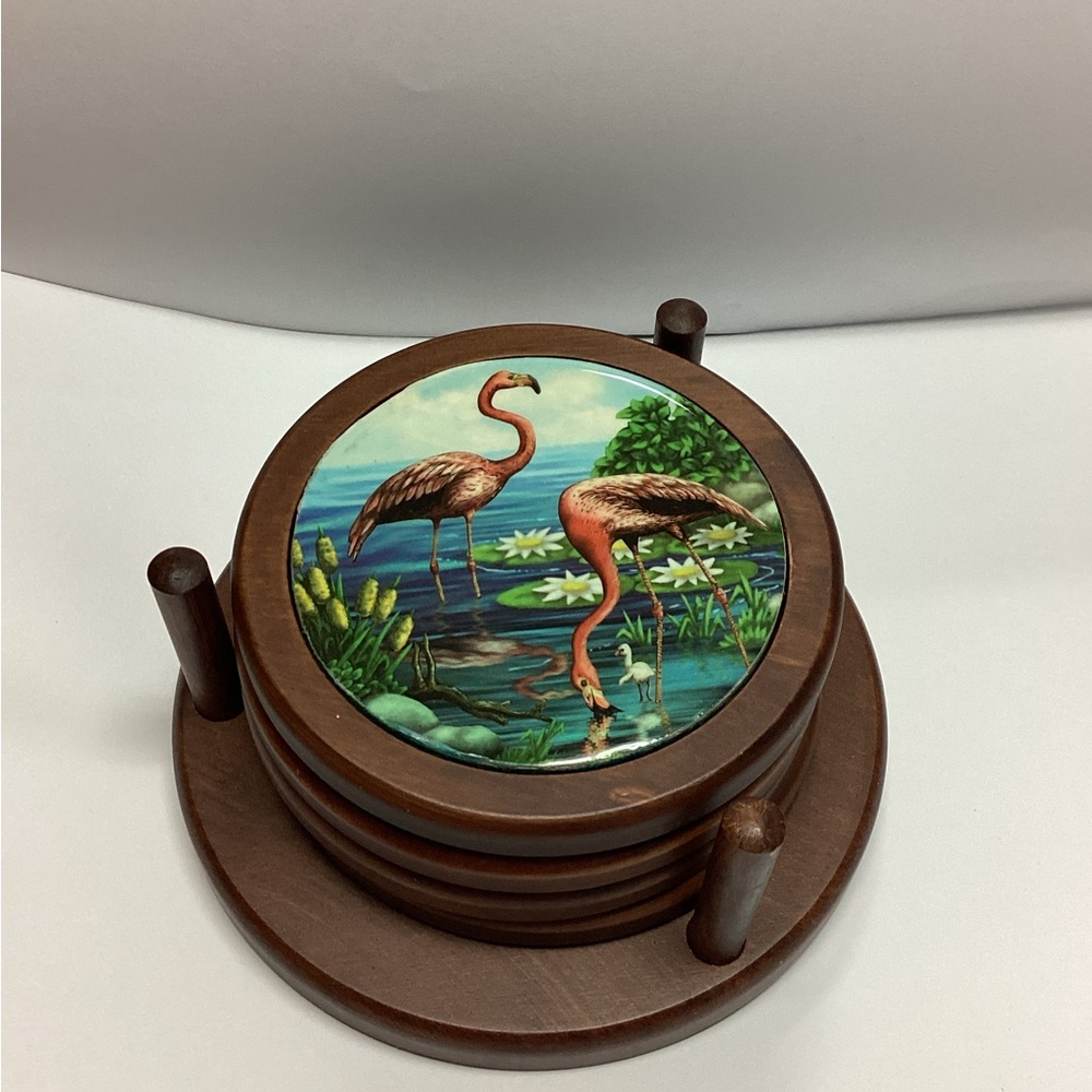 New Flamingo Coaster Set with Holder